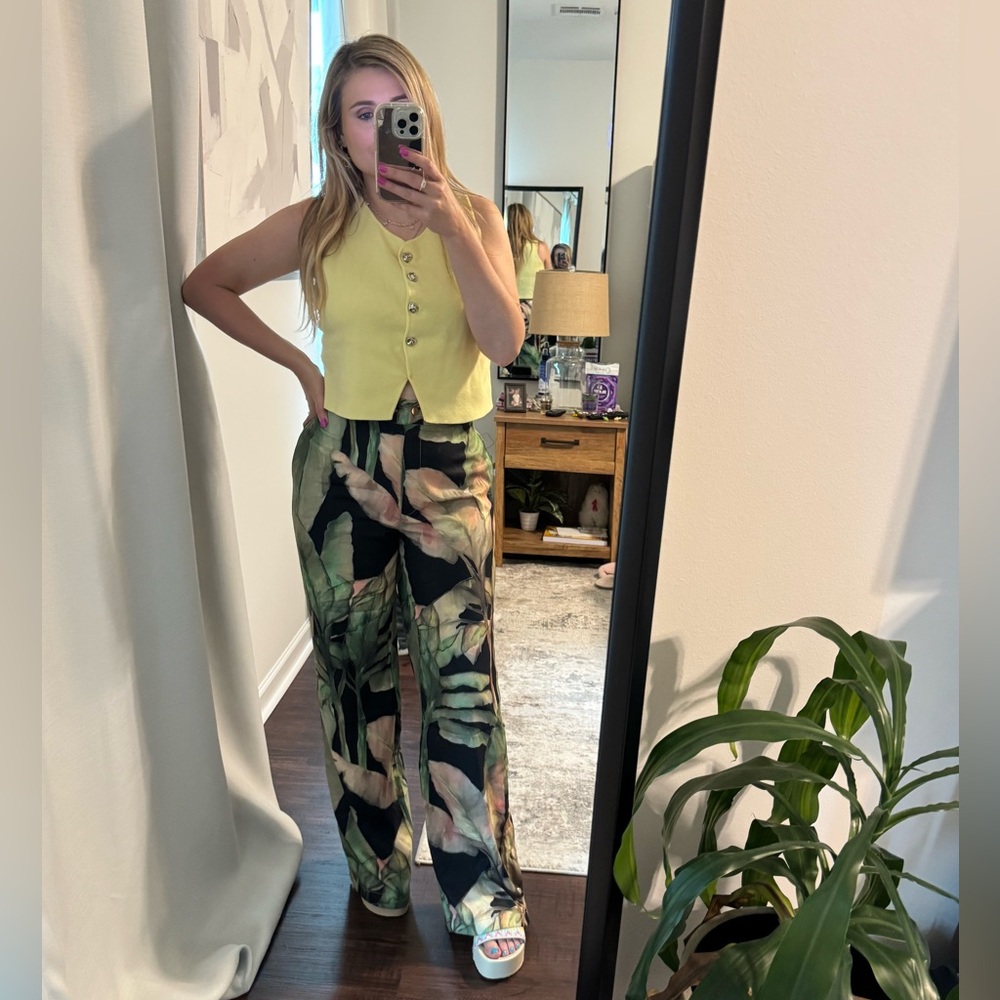 Tropical Leaf Print Women's Summer Vacation Resort Trouser Pants - Picture 13 of 15